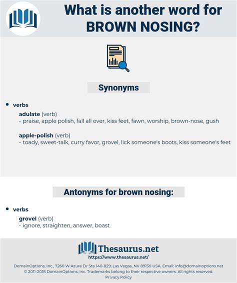 <strong>Synonyms for brown noser</strong> include <strong>brown</strong>-<strong>nose</strong>, fawner, sycophant, lickspittle, bootlicker, flatterer, crawler, groveller, truckler and kowtower. . Synonyms for brown nosing